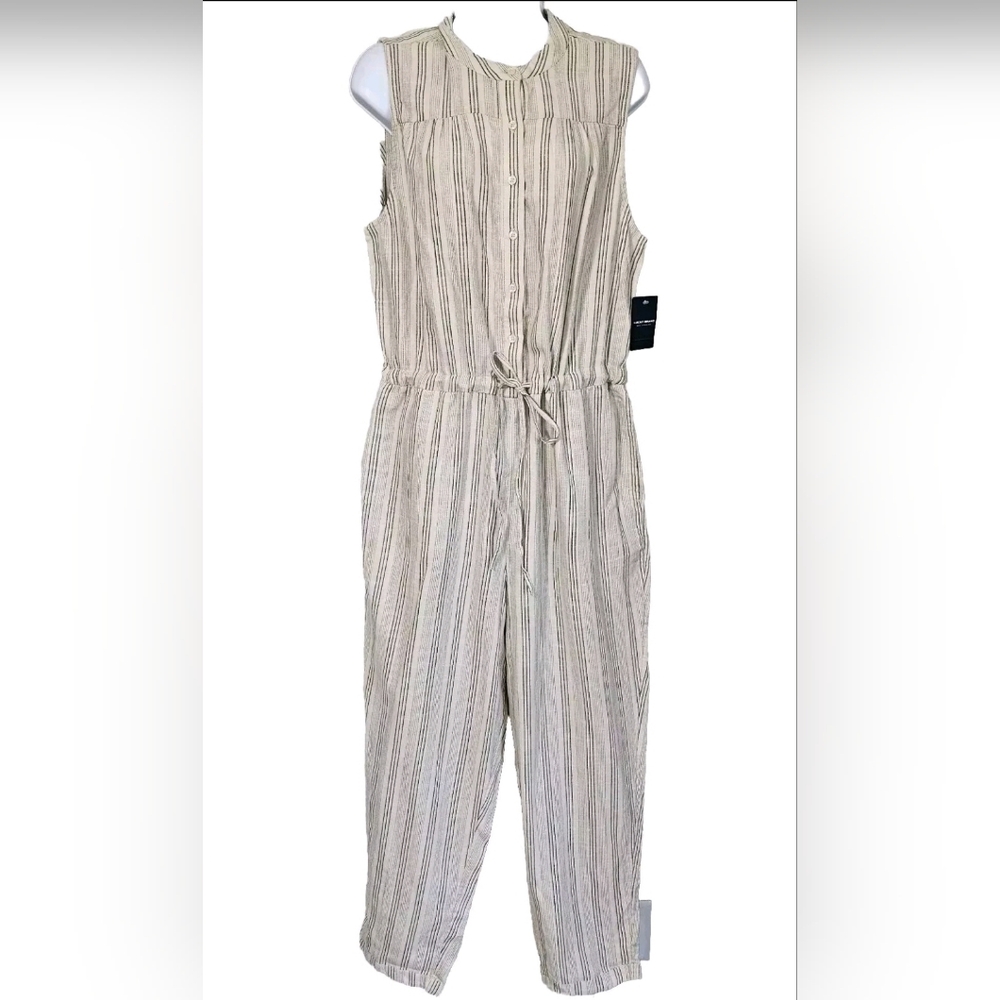 Lucky Brand Hayley Jumpsuit Sleeveless Button Front Drawstring Waist Wmns L Nwt